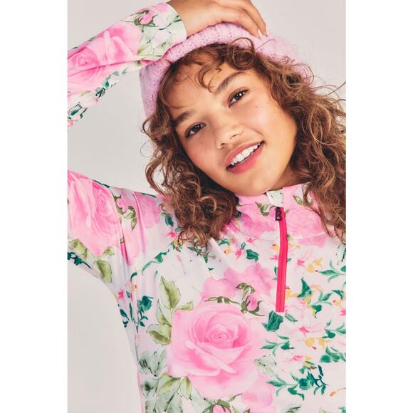NWOT LoveShackFancy x BOGNER Fire + Ice Margot Zip Floral Top XL Roses Ski Layer - Picture 2 of 16